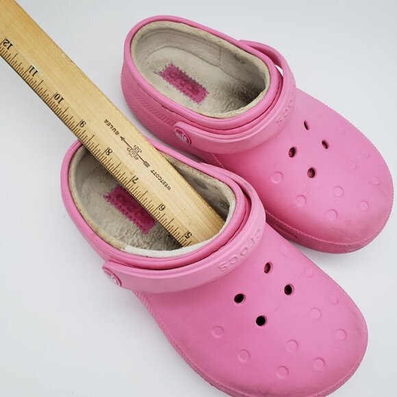 Crocs Classic Pink Slip On Fur Lined Clogs Junior 3 Girls 9 Inches Long - Picture 11 of 11